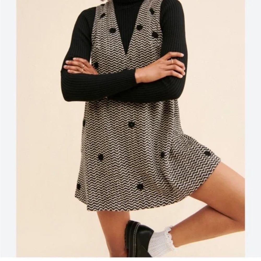 Free People Black and Cream Chevron Mini Dress